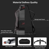 [Black] Infographic highlighting the three technological innovations and high density foam cushions of the gaming chair.