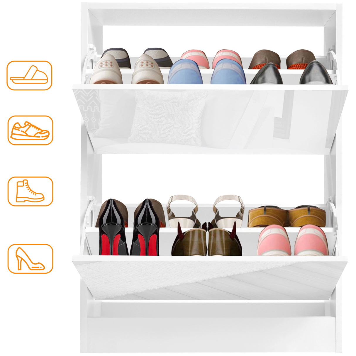 High Gloss 2 Door Shoe Cabinet | Slim Shoe Storage Unit