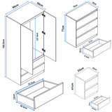[White] high gloss 3 piece dimensions: wardrobe 80x50x182.5, chest 70x35x77, bedside 33x32x41 cm
