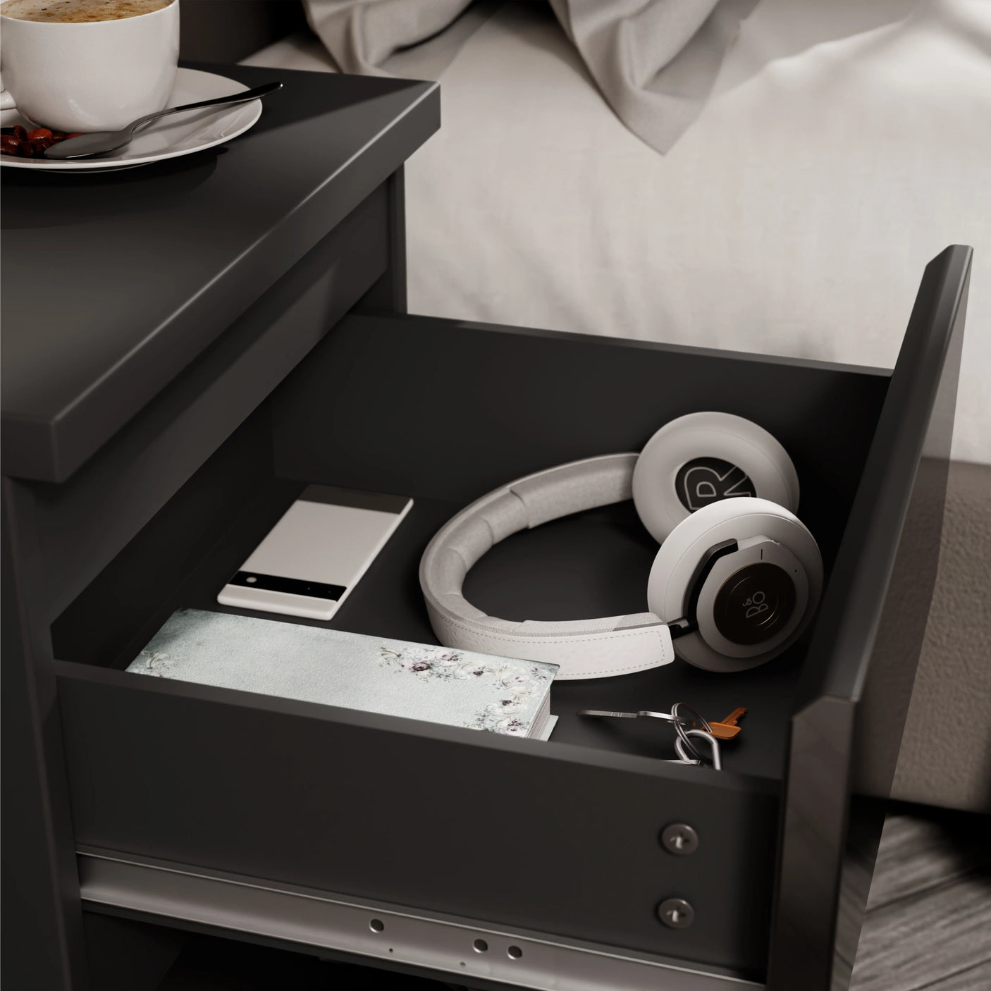 High Gloss 2 Drawer Bedside Table - Nightstand with Drawers
