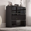 High Gloss 3 Drawer Chest in sleek black finish with handleless design, ideal for modern bedrooms. Compact small chest of drawers for stylish storage.