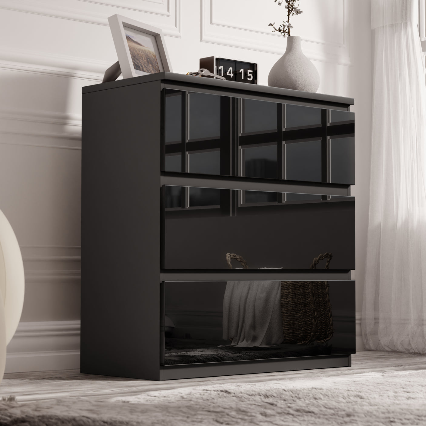 High Gloss 3 Drawer Chest - Small Chest of Drawers