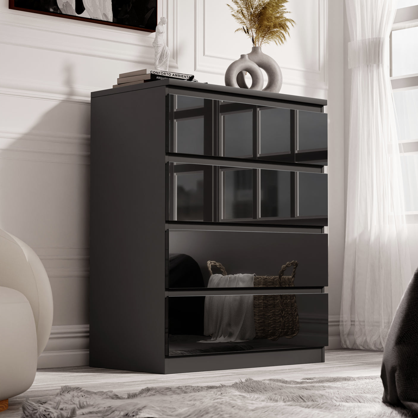 High Gloss 4 Drawer Chest of Drawers - Chester Drawers