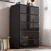 High Gloss Tall Chest of Drawers with 5 spacious drawers in sleek black finish, ideal for modern bedroom storage and organization.