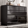 High Gloss Wide 8 Drawer Chest of Drawers in black finish, modern bedroom dresser with sleek reflective surface and ample storage space.
