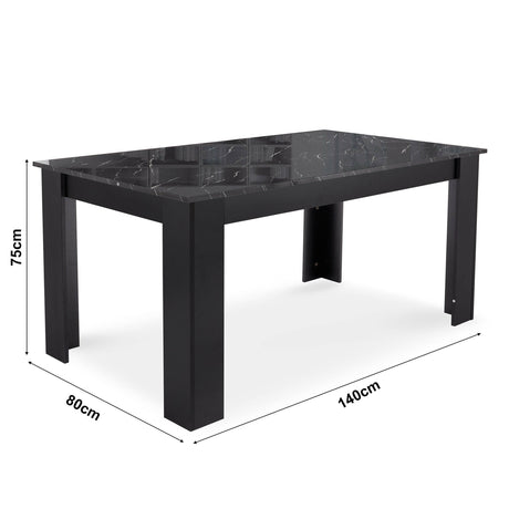 High gloss black dining table, sleek and modern design perfect for elegant dining.