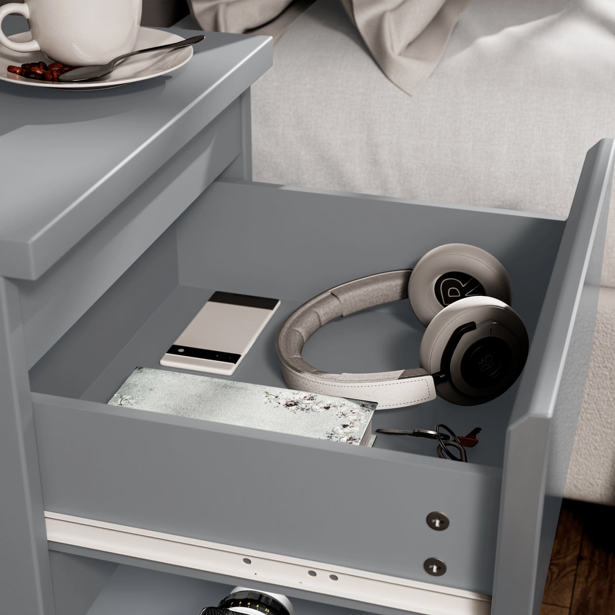 High Gloss 2 Drawer Bedside Table - Bedside Nightstand Drawers