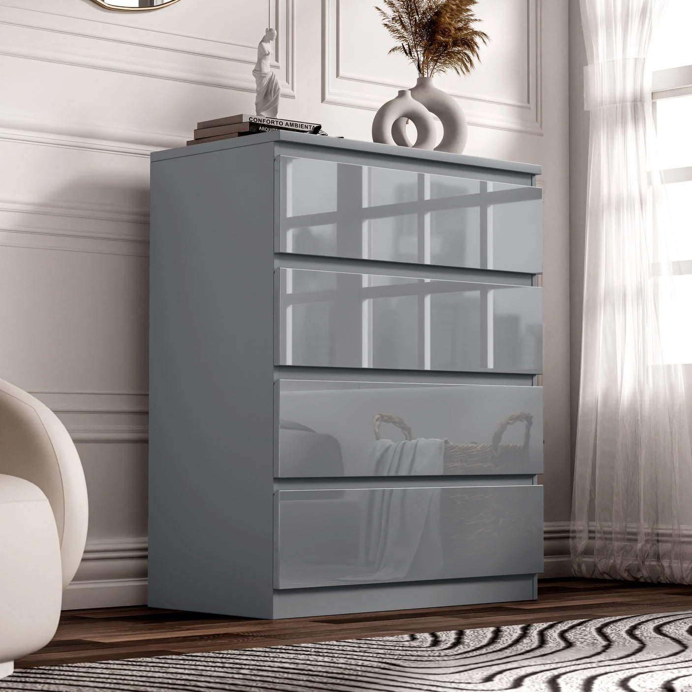 High Gloss 4 Drawer Chest of Drawers - Chester Drawers