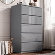 High Gloss Tall Chest of Drawers with 5 spacious drawers in sleek grey finish, ideal for modern bedroom storage and organization.