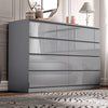 High Gloss Wide 8 Drawer Chest of Drawers in grey finish, ideal for modern bedroom storage. Sleek design with spacious drawers for clothes organization.