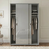 [High Gloss Grey] Modern wardrobe with sliding doors in a bedroom setting