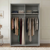 [High Gloss Grey] Torvek wardrobe both doors open showing full interior with hanging clothes, upper shelves and baskets