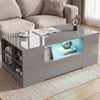 [Grey] High Gloss Coffee Table with LED Lights Storage Drawers in grey finish on living room rug