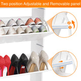 High Gloss 2 Door Shoe Cabinet with adjustable and removable panel for slim shoe storage. Ideal for organizing heels and sneakers in compact spaces.