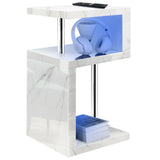 White marble high gloss side table for living room with RGB LED light side table.