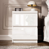 High Gloss 2 Drawer Bedside Table - Bedside Nightstand Drawers