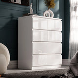 High Gloss 4 Drawer Chest of Drawers | Chester Drawers in white finish, featuring a sleek handleless design, ideal for modern bedroom storage.
