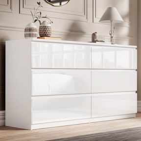 High Gloss Large 6 Drawer Chest of Drawers  in sleek white finish with modern design, ideal for stylish bedroom storage solutions.