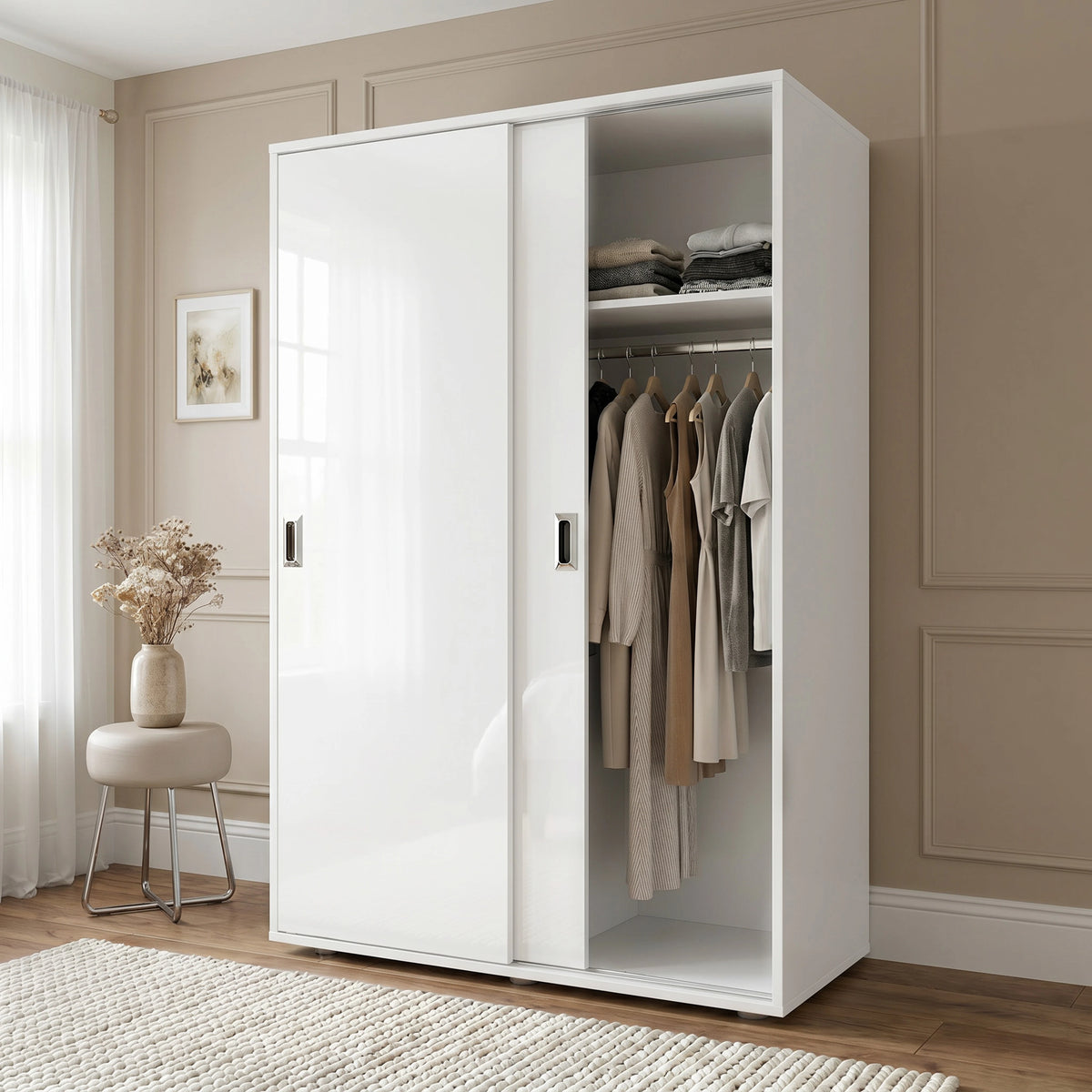 Torvek 2 Door Sliding Wardrobe Shelves Hanging Rail