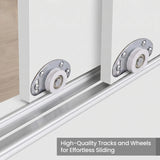 [High Gloss White] Torvek wardrobe close-up of white sliding door roller wheels on aluminium bottom track rail