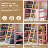 high sleeper with desk showing options for under bed storage like a chest of drawers bean bag or bookshelf