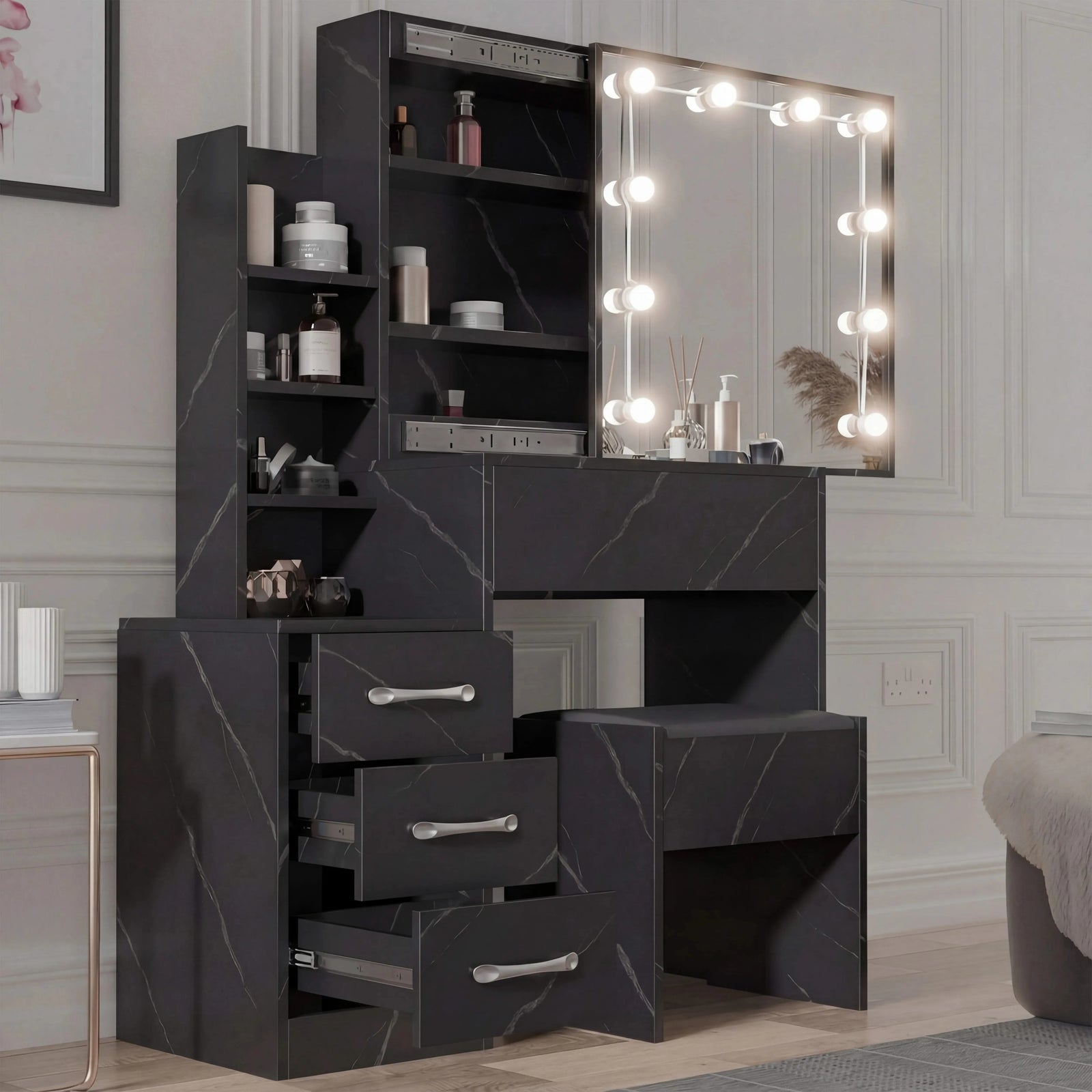Hollywood Mirror Dressing Table with Storage
