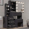 [Black Marble] Three-quarter shot of black marble Hollywood mirror dressing table, drawer block on left of desktop