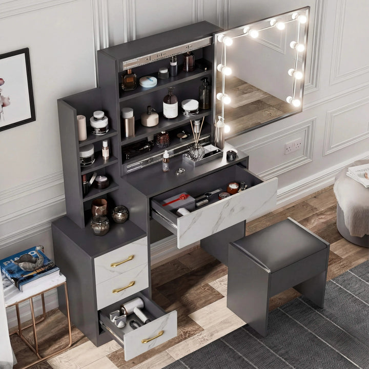Modern Dressing Table With Hollywood Mirror and Drawers Modern Dressing Table With Hollywood Mirror and Drawers