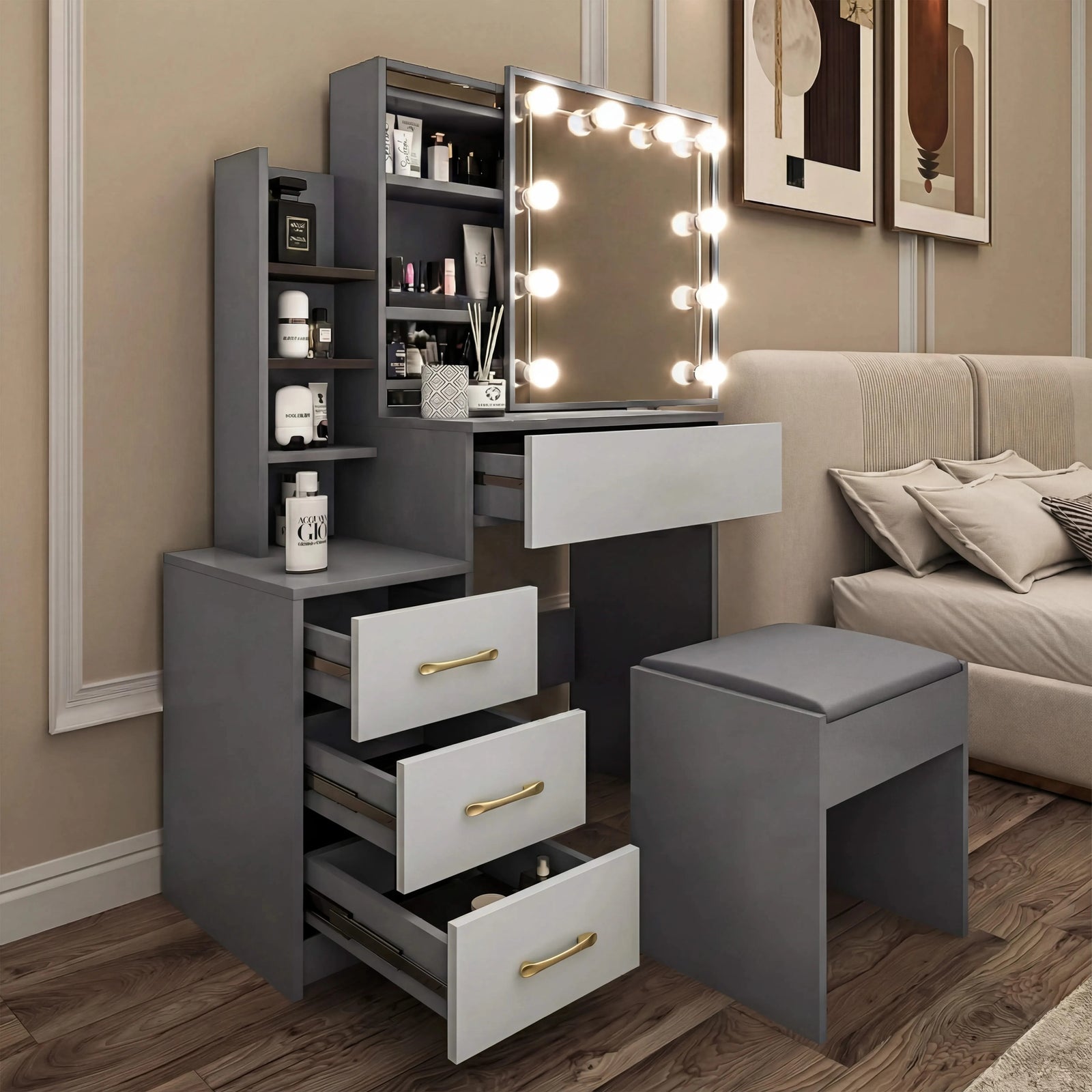 Hollywood Mirror Dressing Table with Storage