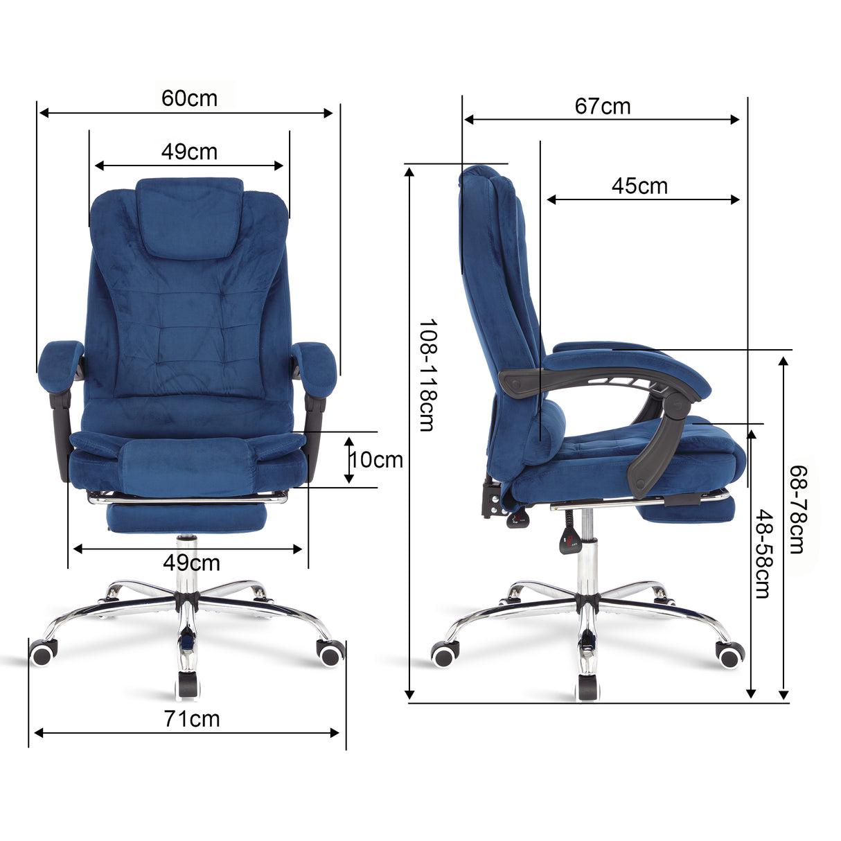 Homcom massage office chair with ergonomic design and product size for optimal comfort.