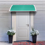 House door canopy with green polycarbonate sheet and white brackets, enhancing the entrance.