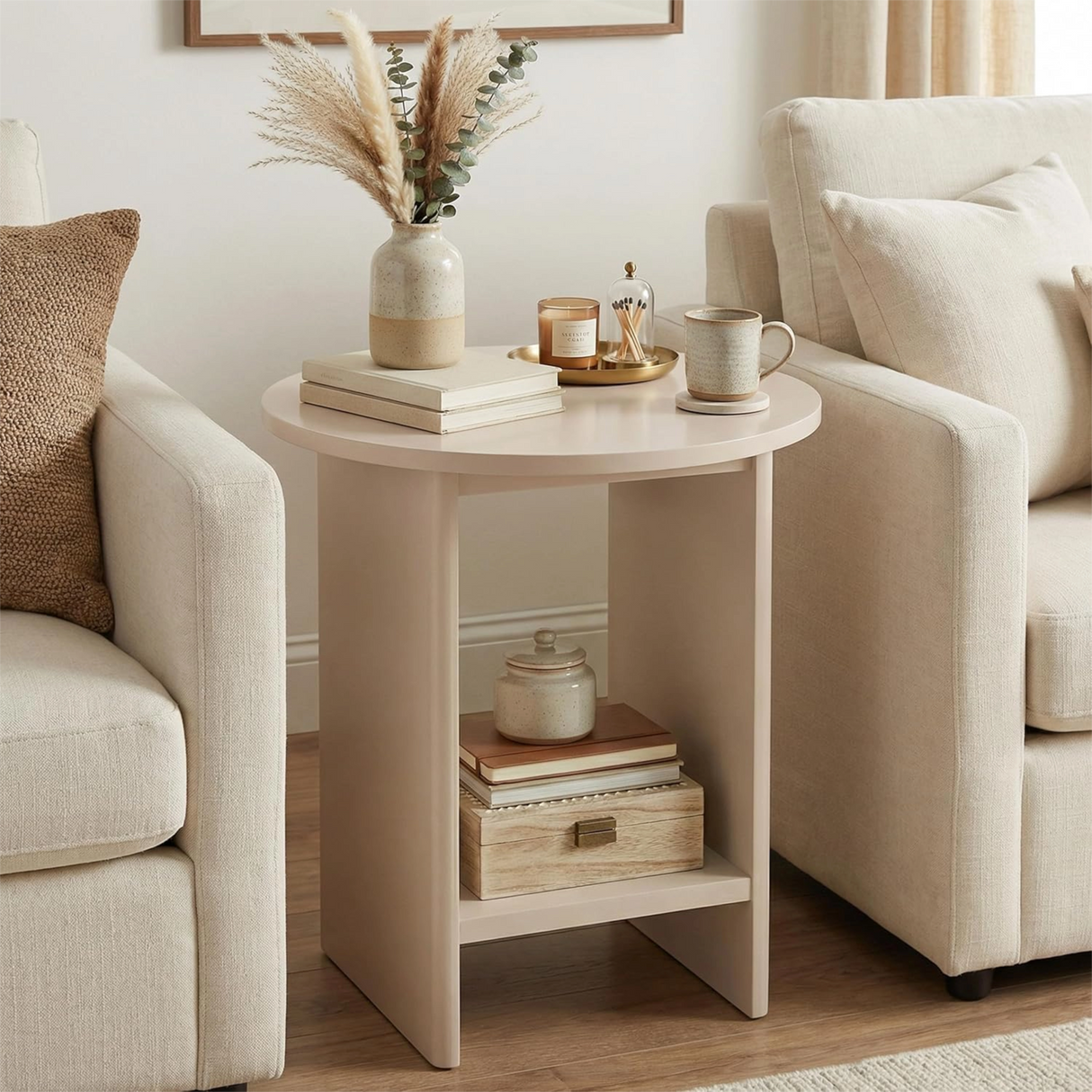 Small Round Side Table for Living Room - Sofa End Table
