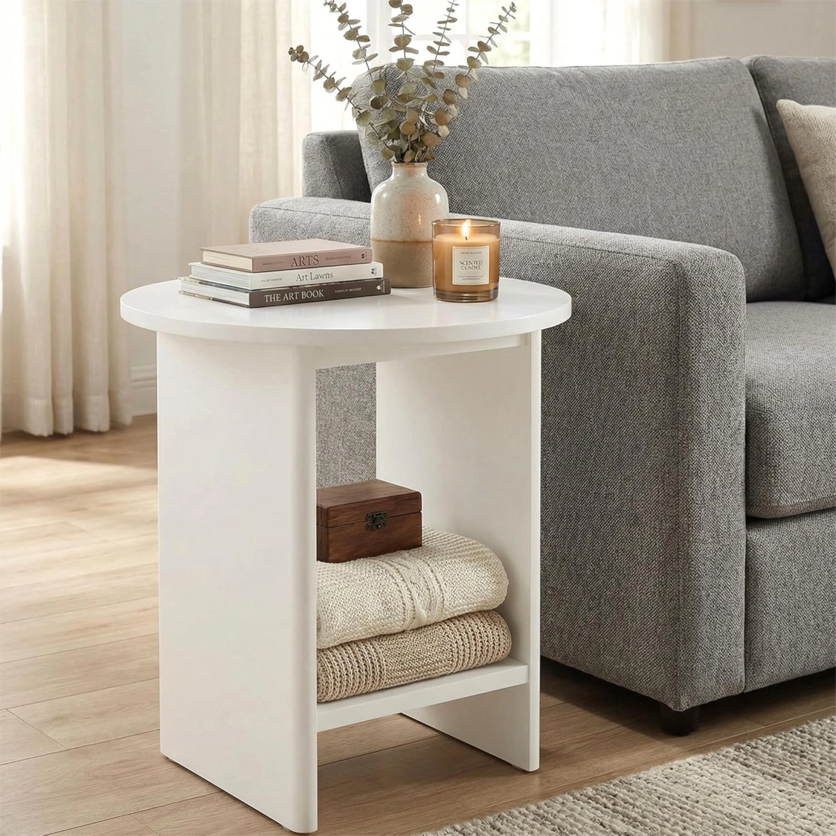Small Round Side Table for Living Room - Sofa End Table
