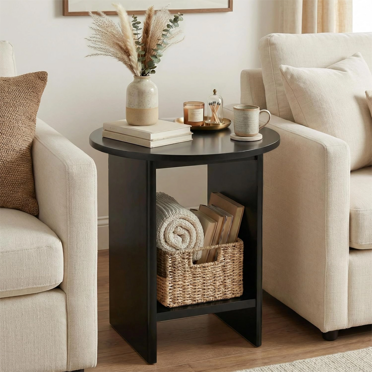 Small Round Side Table for Living Room - Sofa End Table