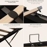 Detailed features of the Blisswood Ottoman Bed Frame including hydraulic lift, anti-slip device, and sturdy slat structure.