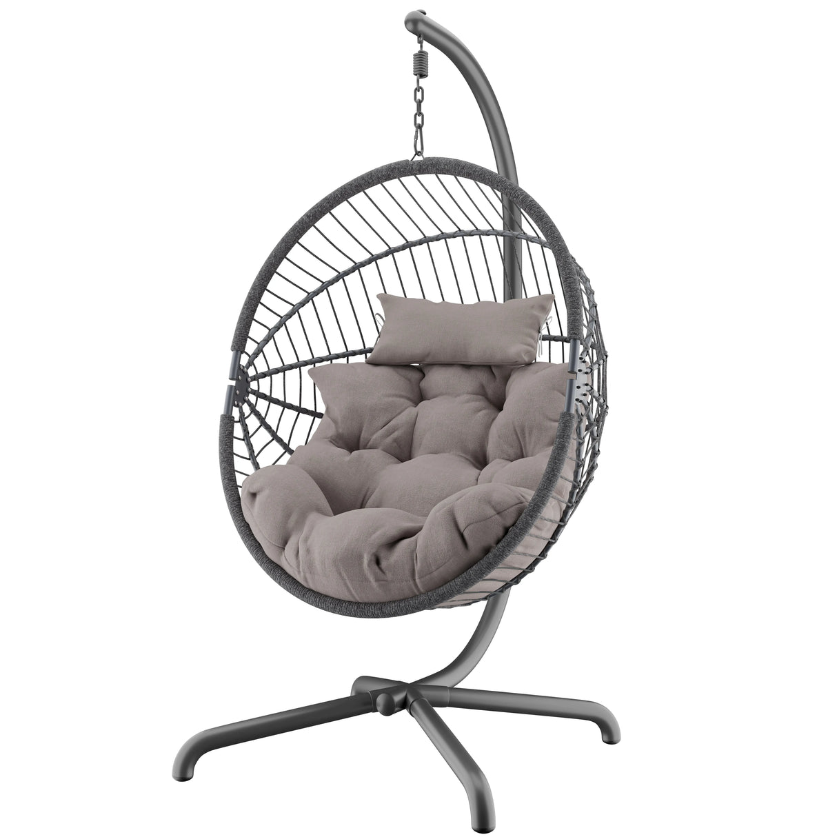 Indoor egg chairs for sale with grey cushions and a sturdy stand for indoor or outdoor use.