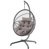 Indoor egg chairs for sale with grey cushions and a sturdy stand for indoor or outdoor use.