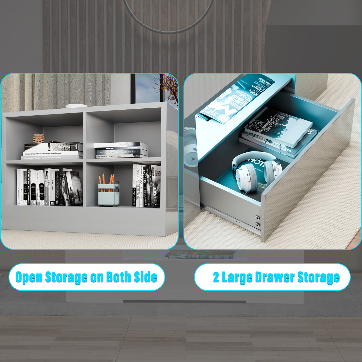High Gloss Coffee Table With Storage & LED Lights