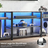 [Black Marble] Modern metal shelving unit with electronic devices and gaming accessories in a room setting