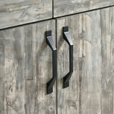 [Grey] Ironmere sideboard handle detail showing two black pulls on grain-patterned cupboard doors