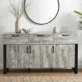 [Grey] Ironmere sideboard front-on view showing three drawers above three lower cabinet doors