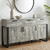 [Grey] Ironmere sideboard front view with three drawers, three lower doors, black handles, and mirror above