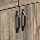 [Smokey Oak] Ironmere sideboard handle detail showing two black pulls on grain-patterned cupboard doors