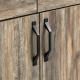 [Smokey Oak] Ironmere sideboard handle detail showing two black pulls on grain-patterned cupboard doors