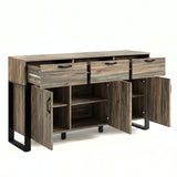 [Smokey Oak] Ironmere sideboard storage layout shown with drawers and lower doors open at the front