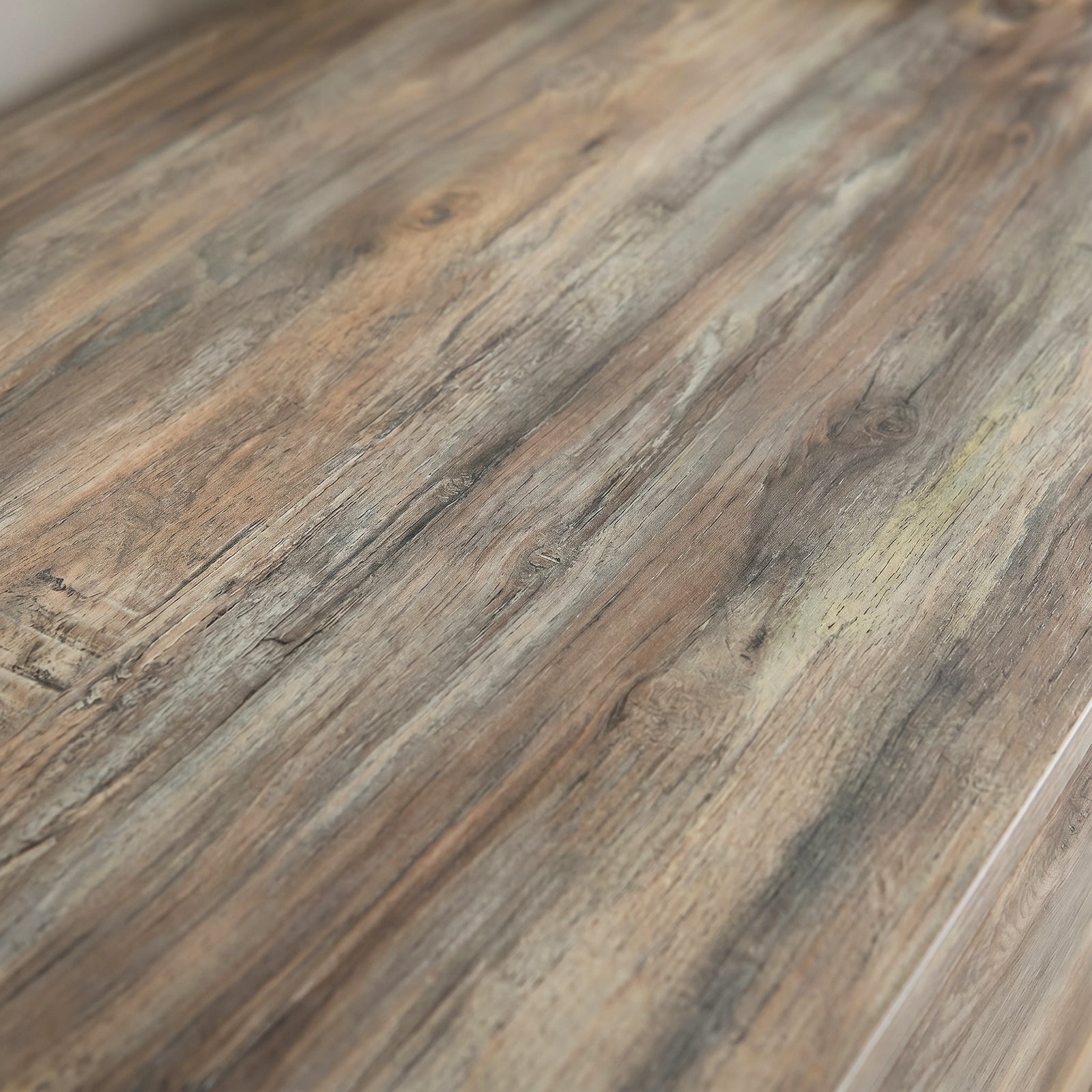 [Smokey Oak] Ironmere sideboard side frame close-up with black metal support beside the door panel