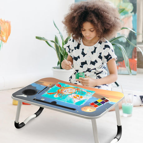 Kid-printed laptop table, colorful design, perfect for UK homes and learning.