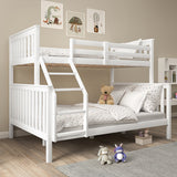 Double and single bunk bed for kids in white wood finish, includes safety rails and ladder, perfect for space-saving in children's rooms.