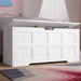 White Shaker style storage chest with lid and safety hinges, ideal for toy or blanket storage in kids' bedroom or playroom decor.

