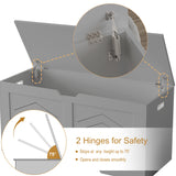 Storage chest - wooden box with lid for blankets, clothes or toys featuring 2 safety hinges that stop at any angle up to 75° for smooth opening and closing.